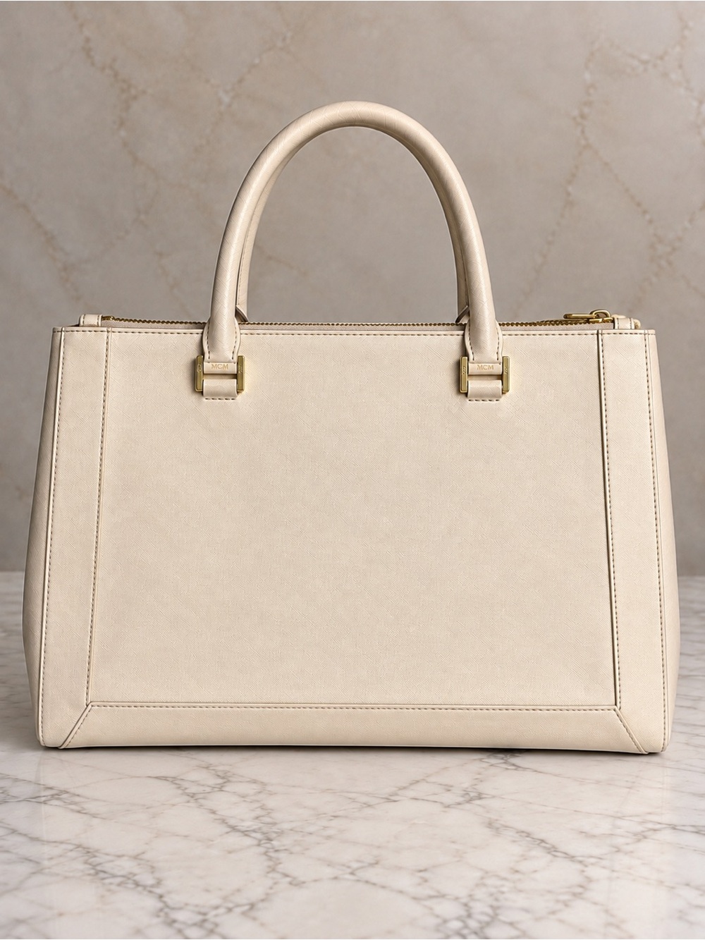 MCM Nuovo Large Ivory Saffiano Leather Tote Satchel Bag Certificate Authenticity - Picture 3 of 8